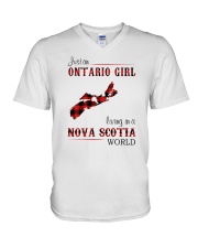 ONTARIO GIRL LIVING IN NOVA SCOTIA WORLD V-Neck T-Shirt thumbnail