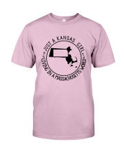 KANSAS GIRL LIVING IN MASSACHUSETTS WORLD Classic T-Shirt tile