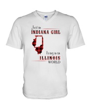 INDIANAN GIRL LIVING IN ILLINOIS WORLD V-Neck T-Shirt thumbnail
