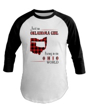 OKLAHOMA GIRL LIVING IN OHIO WORLD Baseball Tee tile
