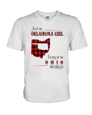 OKLAHOMA GIRL LIVING IN OHIO WORLD V-Neck T-Shirt tile