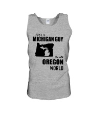 JUST A MICHIGAN GUY IN AN OREGON WORLD Unisex Tank thumbnail