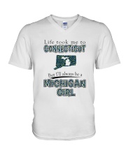 MICHIGAN GIRL LIFE TOOK TO CONNECTICUT V-Neck T-Shirt tile
