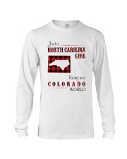 NORTH CAROLINA GIRL LIVING IN COLORADO WORLD Long Sleeve Tee tile