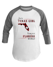 TEXAS GIRL LIVING IN FLORIDA WORLD Baseball Tee tile