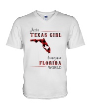 TEXAS GIRL LIVING IN FLORIDA WORLD V-Neck T-Shirt tile