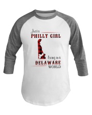 PHILLY GIRL LIVING IN DELAWARE WORLD Baseball Tee thumbnail