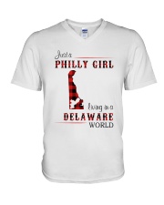 PHILLY GIRL LIVING IN DELAWARE WORLD V-Neck T-Shirt thumbnail