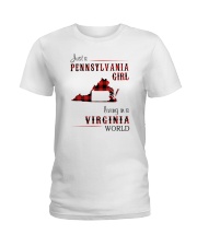 PENNSYLVANIA GIRL LIVING IN VIRGINIA WORLD Ladies T-Shirt tile