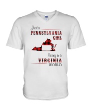PENNSYLVANIA GIRL LIVING IN VIRGINIA WORLD V-Neck T-Shirt tile