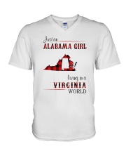 ALABAMA GIRL LIVING IN VIRGINIA WORLD V-Neck T-Shirt thumbnail