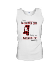 LOUISIANA GIRL LIVING IN MISSISSIPPI WORLD Unisex Tank tile