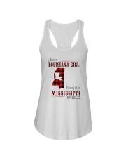 LOUISIANA GIRL LIVING IN MISSISSIPPI WORLD Ladies Flowy Tank tile