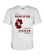 MICHIGAN GIRL LIVING IN GERMAN WORLD V-Neck T-Shirt tile