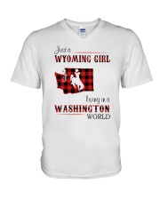 WYOMING GIRL LIVING IN WASHINGTON WORLD V-Neck T-Shirt thumbnail