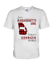 MASSACHUSETTS GIRL LIVING IN GEORGIA WORLD V-Neck T-Shirt thumbnail