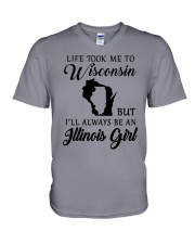 LIFE TOOK ME TO WISCONSIN ALWAYS AN ILLINOIS GIRL V-Neck T-Shirt thumbnail