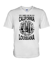 LIVE IN CALIFORNIA HEART AND SOUL IN LOUISIANA V-Neck T-Shirt tile