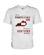 PENNSYLVANIA GIRL LIVING IN KENTUCKY WORLD V-Neck T-Shirt thumbnail