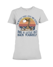 I'm mostly peace love and horses Premium Fit Ladies Tee tile