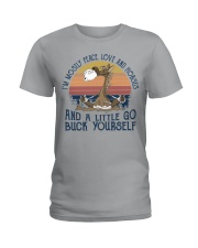 I'm mostly peace love and horses Ladies T-Shirt tile