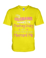 MY HUSBAND FREAKING CRAZY V-Neck T-Shirt thumbnail