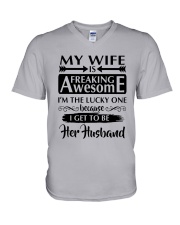 MY WIFE IS FREAKING AWESOME V-Neck T-Shirt tile