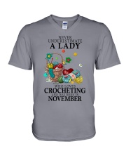 Lady Born in November Loves Crocheting Crochet V-Neck T-Shirt tile