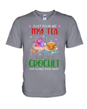 Just Pour Me My Tea Hand Me My Crochet V-Neck T-Shirt tile