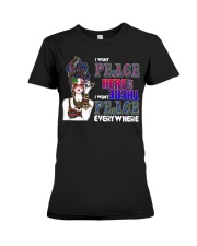 Peace Here and There Hippie Hooded Sweatshirt Premium Fit Ladies Tee tile