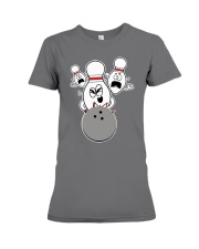 Bowling Pins Knocked Down Strike Scared Nut Premium Fit Ladies Tee thumbnail