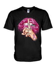 Breast Cancer Messed With The Wrong Girl 2 Sides V-Neck T-Shirt tile