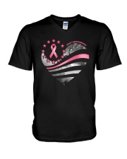 Breast Cancer Heart Flag 2 Sides V-Neck T-Shirt tile