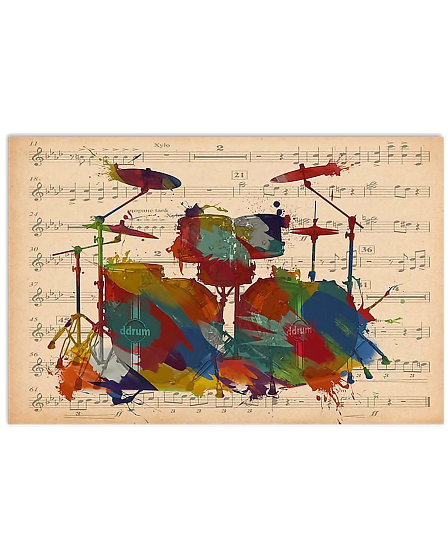 Drummer Colorful Drum Set Music Sheet 17x11 Poster