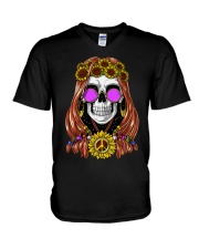Hippie Skull V-Neck T-Shirt tile