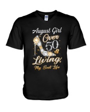 August Girl Over 50 And Living My Best Life V-Neck T-Shirt thumbnail