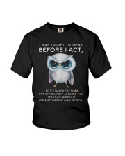 Think Before Act Owl Youth T-Shirt thumbnail
