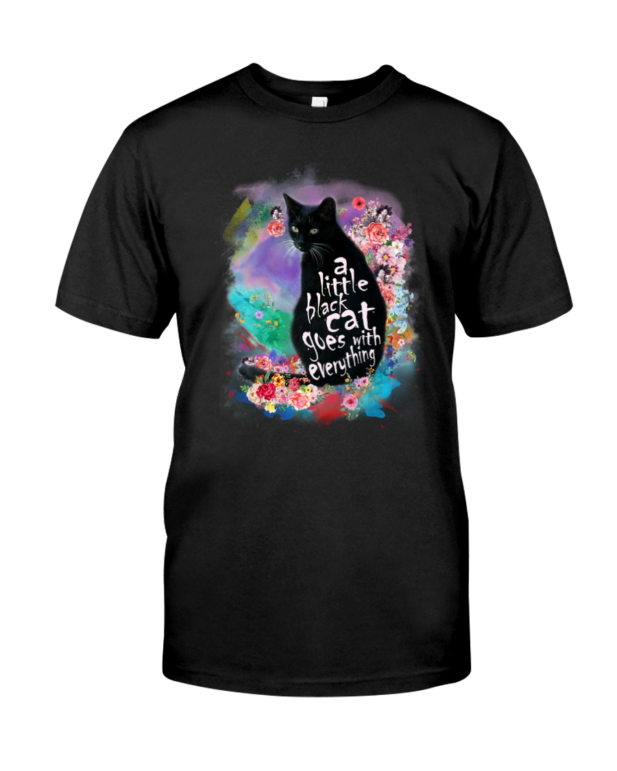 Black Cat Flower Classic T-Shirt