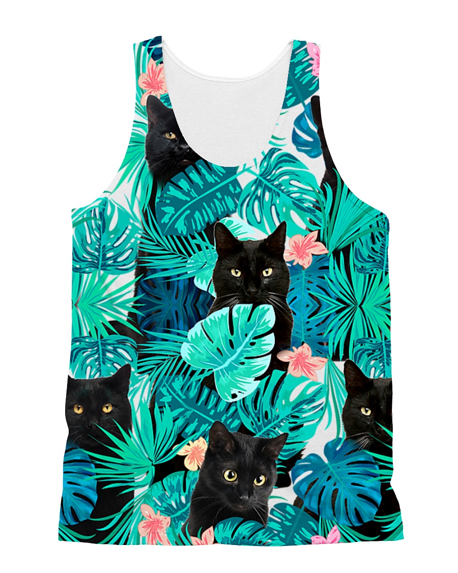 Cat Tropical Flowers Halloween All-over Unisex Tank