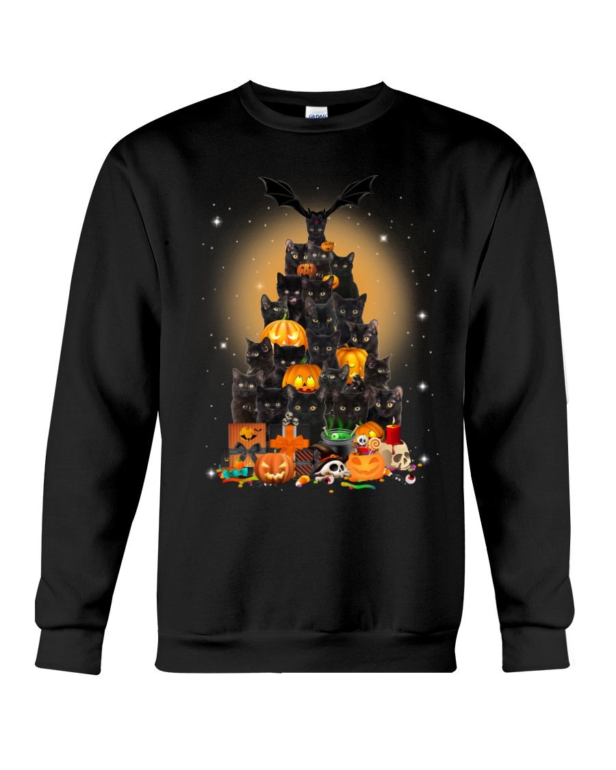 Black Cat Tree Halloween Crewneck Sweatshirt