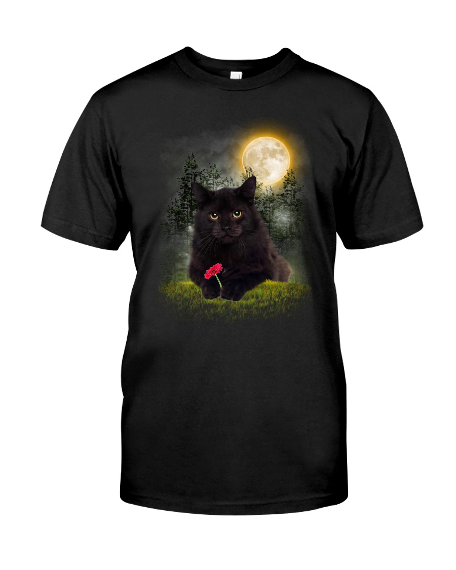 Black Cat Flower Classic T-Shirt