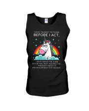 Think Before Act Unicorn Unisex Tank thumbnail