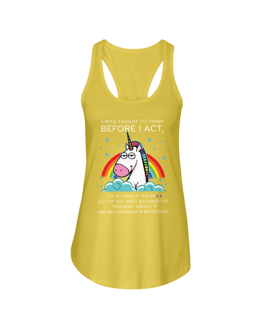 Think Before Act Unicorn Ladies Flowy Tank