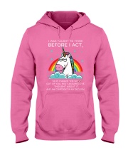 Think Before Act Unicorn Hooded Sweatshirt front