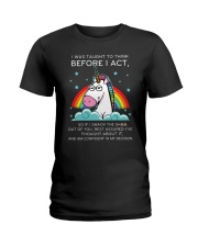 Think Before Act Unicorn Ladies T-Shirt thumbnail