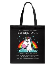 Think Before Act Unicorn Tote Bag thumbnail