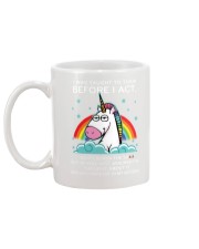 Think Before Act Unicorn Mug back