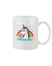 Think Before Act Unicorn Mug front