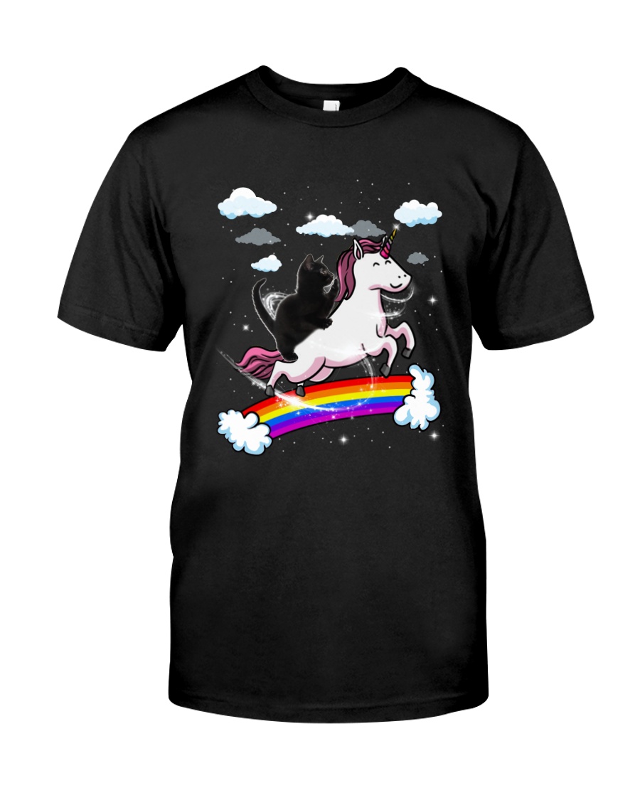 Black Cat Riding Unicorn Classic T-Shirt