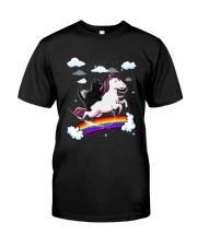 Black Cat Riding Unicorn Classic T-Shirt front